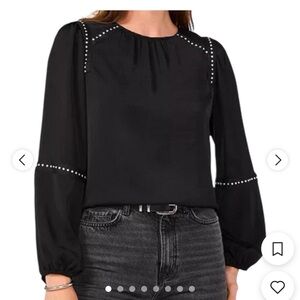 Vince Camuto Black Embellished Blouse with Balloon Sleeves